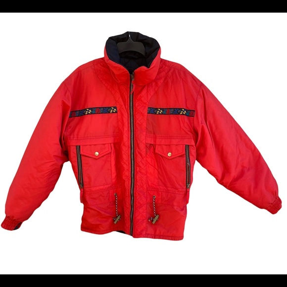 Vintage Edelweiss Skiwear Ladies Size M Ski Jacket Red High Neck Floral Design - Picture 1 of 10
